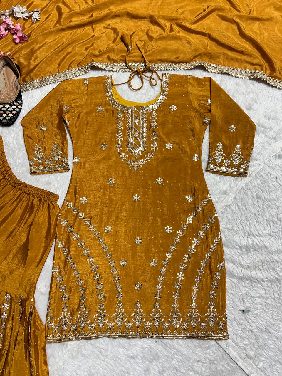 Bespoke Amber & Silver Haldi Ensemble
